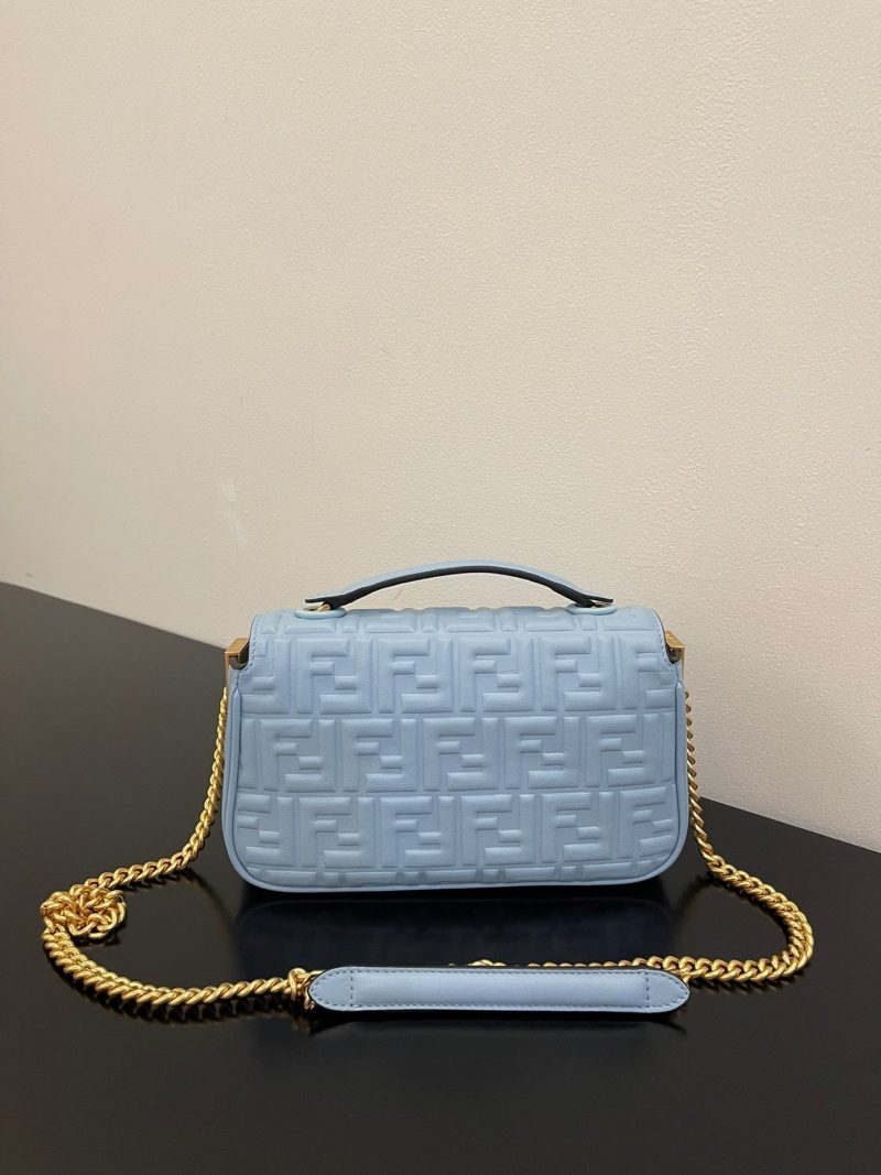 Fendi Baguette 24 Bag With FF Motif Baby Blue Leather Ghw