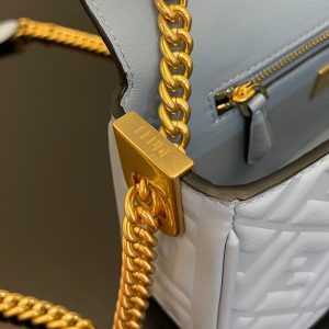 Fendi Baguette 24 Bag With FF Motif Baby Blue Leather Ghw