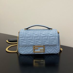 Fendi Baguette 24 Bag With FF Motif Baby Blue Leather Ghw