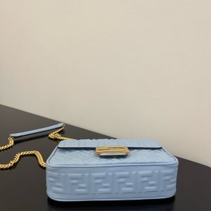 Fendi Baguette 24 Bag With FF Motif Baby Blue Leather Ghw