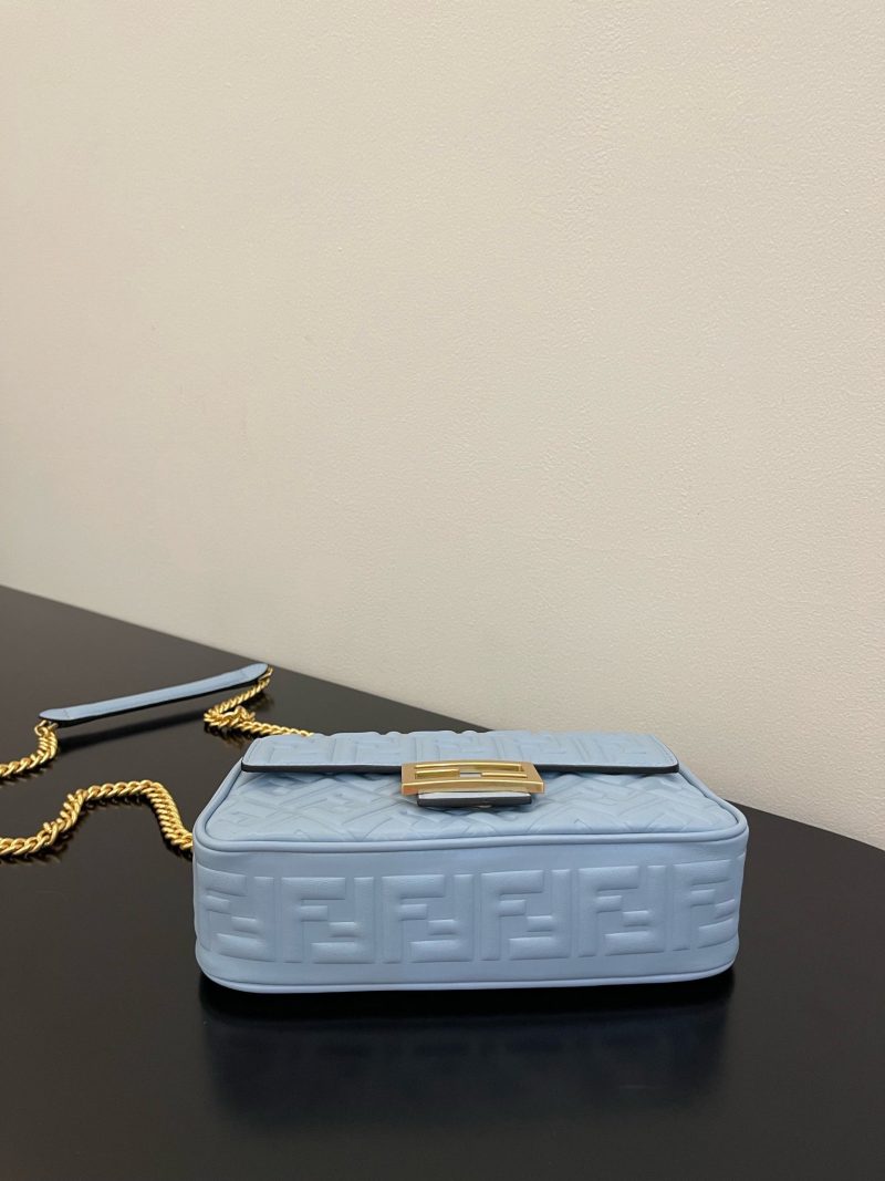 Fendi Baguette 24 Bag With FF Motif Baby Blue Leather Ghw