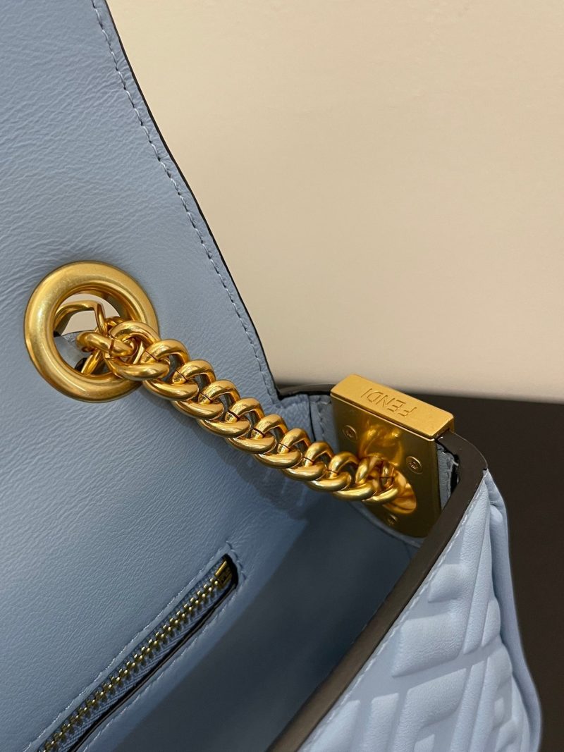 Fendi Baguette 24 Bag With FF Motif Baby Blue Leather Ghw
