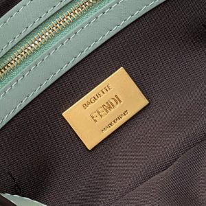 BAGUETTE WITH FF MOTIF 27 IN VIRIDIAN GREEN SOFT LAMBSKIN GOLD HARDWARE