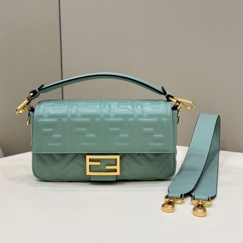20220724_i1658642874_4943_1_jpg_1 BAGUETTE WITH FF MOTIF 27 IN VIRIDIAN GREEN SOFT LAMBSKIN GOLD HARDWARE