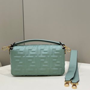 BAGUETTE WITH FF MOTIF 27 IN VIRIDIAN GREEN SOFT LAMBSKIN GOLD HARDWARE