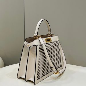 PEEKABOO ISEEU 34 IN WHITE PERFORATED CALFSKIN GOLD HARDWARE