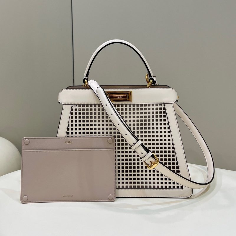 PEEKABOO ISEEU 34 IN WHITE PERFORATED CALFSKIN GOLD HARDWARE