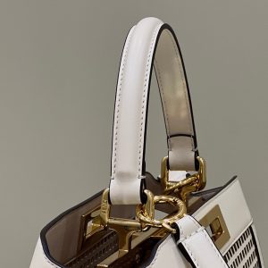 PEEKABOO ISEEU 34 IN WHITE PERFORATED CALFSKIN GOLD HARDWARE