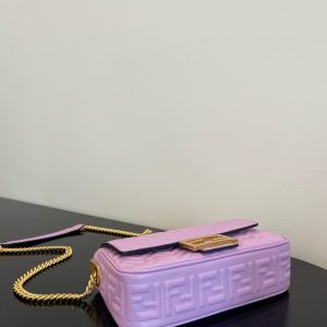 Fendi Baguette 24 Bag With FF Motif Lavender Leather Ghw