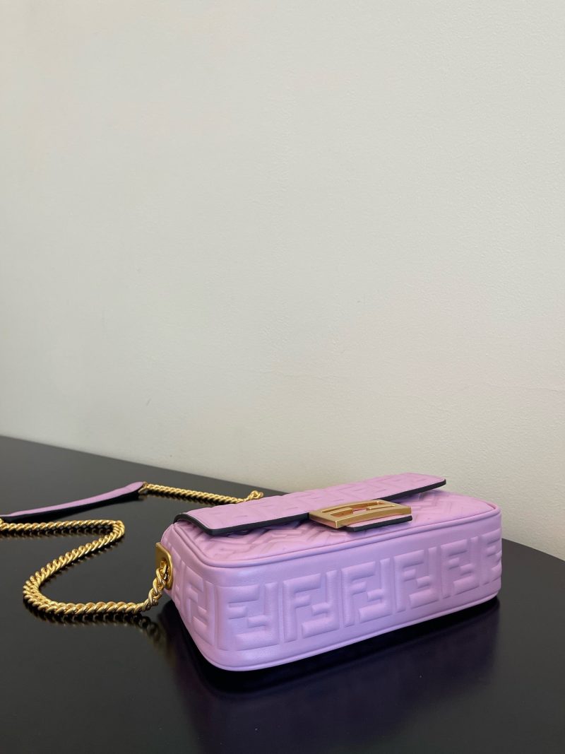 Fendi Baguette 24 Bag With FF Motif Lavender Leather Ghw