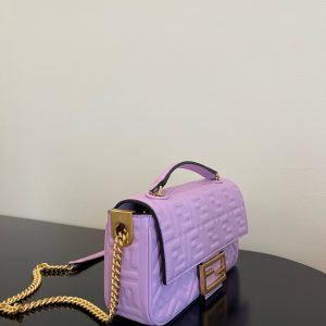 Fendi Baguette 24 Bag With FF Motif Lavender Leather Ghw