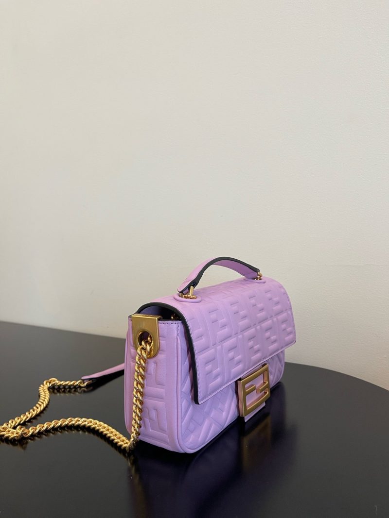 Fendi Baguette 24 Bag With FF Motif Lavender Leather Ghw
