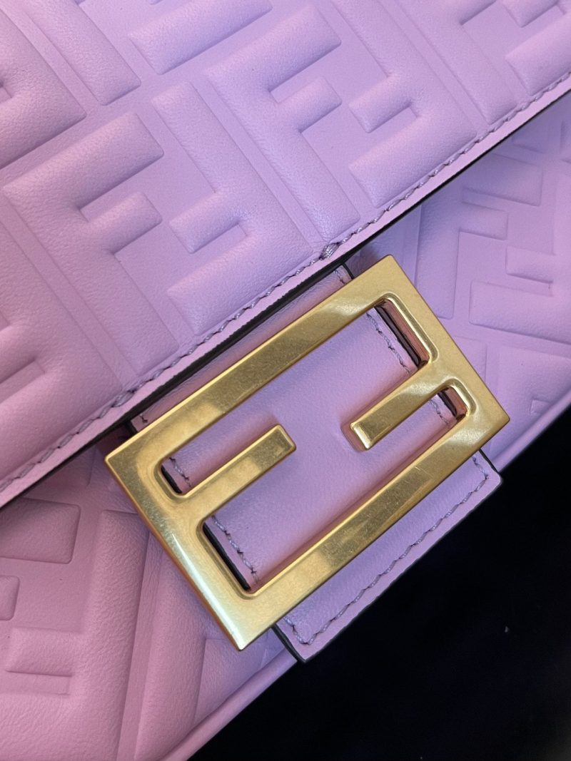 Fendi Baguette 24 Bag With FF Motif Lavender Leather Ghw