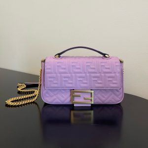 Fendi Baguette 24 Bag With FF Motif Lavender Leather Ghw