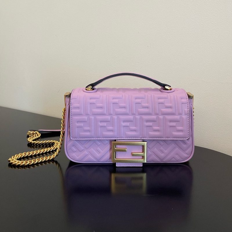 Fendi Baguette 24 Bag With FF Motif Lavender Leather Ghw
