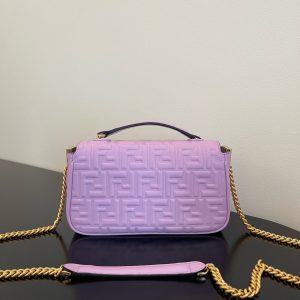 Fendi Baguette 24 Bag With FF Motif Lavender Leather Ghw