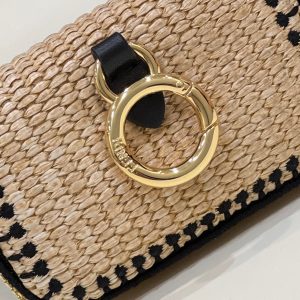 FendiI NANO BAGUETTE 11 BAG IN BEIGE MIX BLACK RAFFIA WITH STRAP GOLD HARDWARE