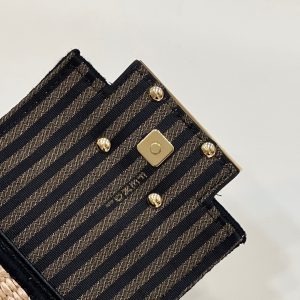 FendiI NANO BAGUETTE 11 BAG IN BEIGE MIX BLACK RAFFIA WITH STRAP GOLD HARDWARE