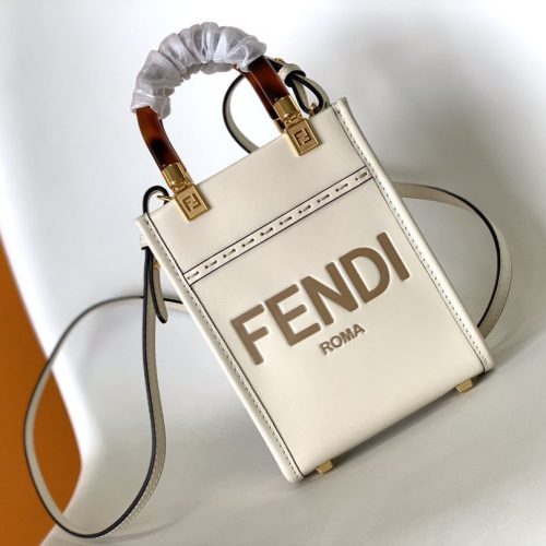 Fendi Mini Sunshine Shopper Bag 18 White Leather