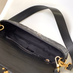 Fendi Baguette 27 Bag With FF Motif Black Leather Ghw