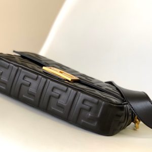 Fendi Baguette 27 Bag With FF Motif Black Leather Ghw