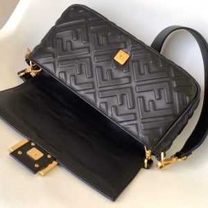 Fendi Baguette 27 Bag With FF Motif Black Leather Ghw
