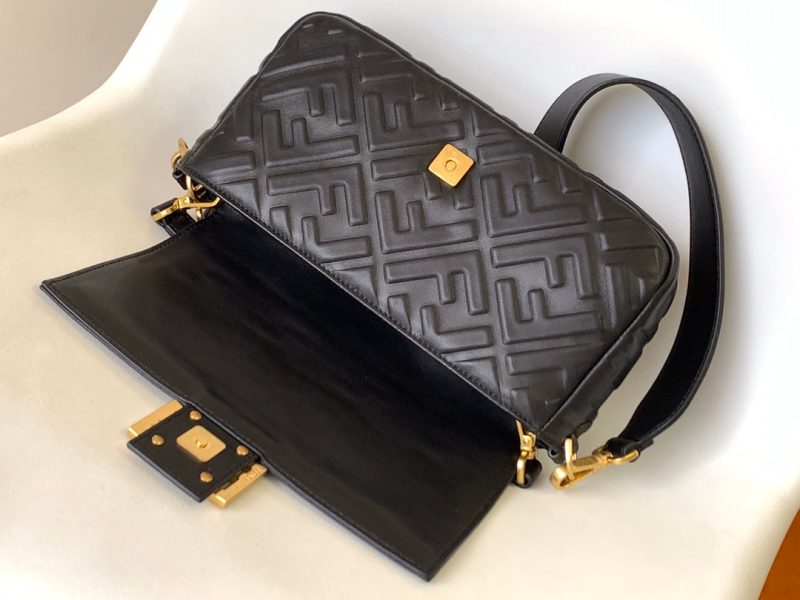 Fendi Baguette 27 Bag With FF Motif Black Leather Ghw