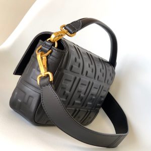 Fendi Baguette 27 Bag With FF Motif Black Leather Ghw