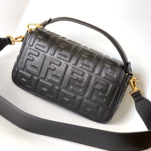 Fendi Baguette 27 Bag With FF Motif Black Leather Ghw