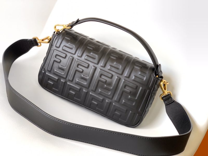 Fendi Baguette 27 Bag With FF Motif Black Leather Ghw