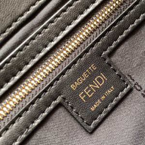 Fendi Baguette 27 Bag With FF Motif Black Leather Ghw