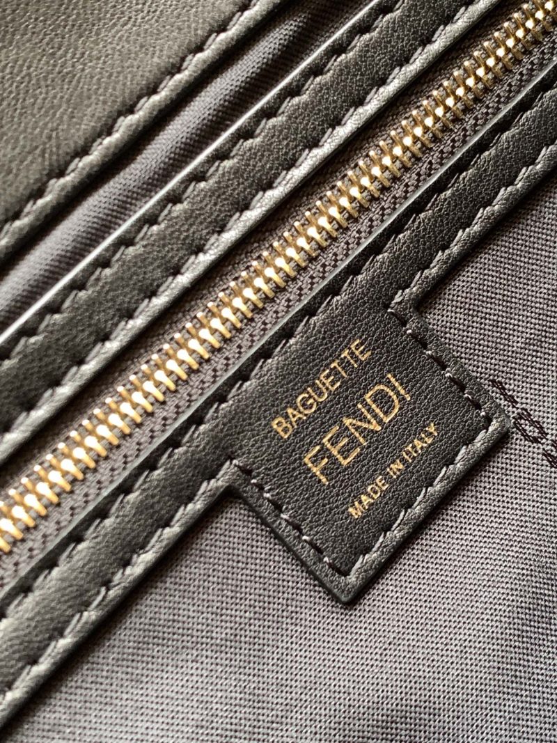 Fendi Baguette 27 Bag With FF Motif Black Leather Ghw