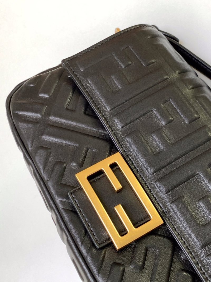 Fendi Baguette 27 Bag With FF Motif Black Leather Ghw