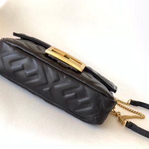 Mini Baguette Bag 20 With FF Motif Black Leather Ghw