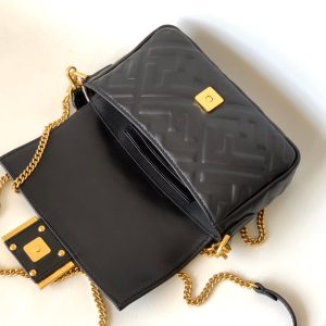 Mini Baguette Bag 20 With FF Motif Black Leather Ghw