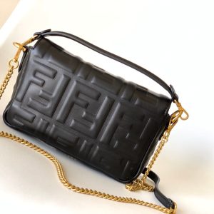 Mini Baguette Bag 20 With FF Motif Black Leather Ghw