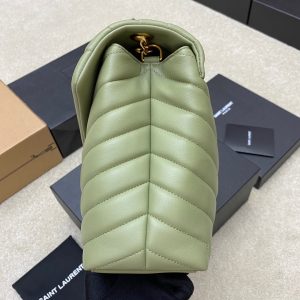LOULOU MEDIUM 32 KHAKI GREEN QUILTED LEATHER GOLD HARDWARE