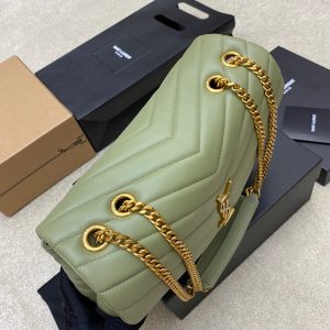 LOULOU MEDIUM 32 KHAKI GREEN QUILTED LEATHER GOLD HARDWARE