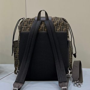 FendiI STRIKE LARGE 46 FF MOCHA BROWN JACQUARD FABRIC BACKPACK