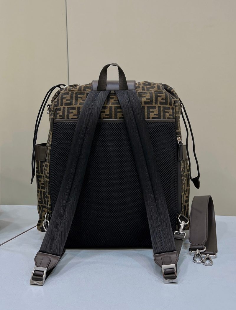 FendiI STRIKE LARGE 46 FF MOCHA BROWN JACQUARD FABRIC BACKPACK