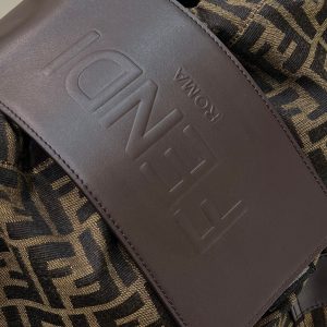 FendiI STRIKE LARGE 46 FF MOCHA BROWN JACQUARD FABRIC BACKPACK