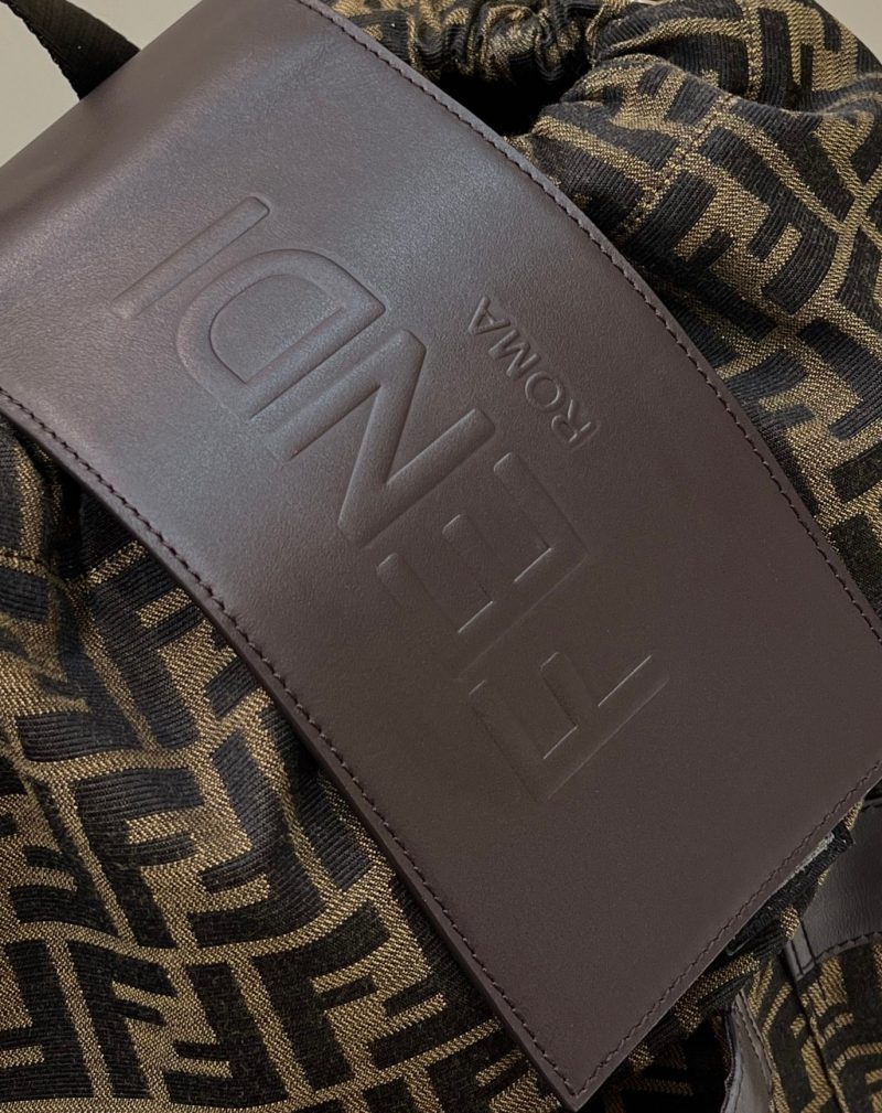 FendiI STRIKE LARGE 46 FF MOCHA BROWN JACQUARD FABRIC BACKPACK