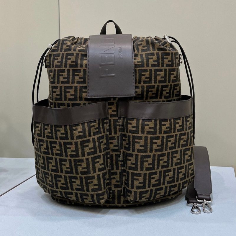 FendiI STRIKE LARGE 46 FF MOCHA BROWN JACQUARD FABRIC BACKPACK