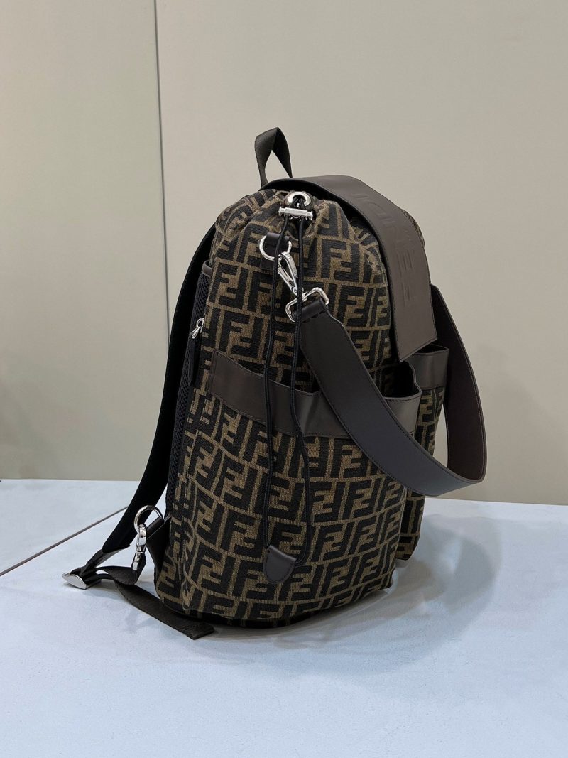 FendiI STRIKE LARGE 46 FF MOCHA BROWN JACQUARD FABRIC BACKPACK