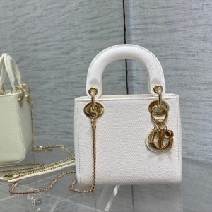 MINI LADY 17 BAG IN WHITE EMBOSSED LAMBSKIN WITH GOLDEN CLASP