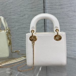 MINI LADY 17 BAG IN WHITE EMBOSSED LAMBSKIN WITH GOLDEN CLASP