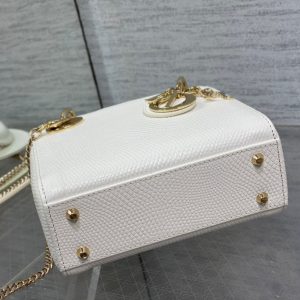 MINI LADY 17 BAG IN WHITE EMBOSSED LAMBSKIN WITH GOLDEN CLASP