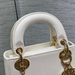 MINI LADY 17 BAG IN WHITE EMBOSSED LAMBSKIN WITH GOLDEN CLASP