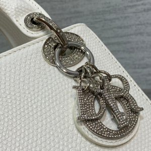 MINI LADY 17 BAG IN WHITE EMBOSSED LAMBSKIN WITH SILVER CLASP