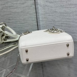 MINI LADY 17 BAG IN WHITE EMBOSSED LAMBSKIN WITH SILVER CLASP